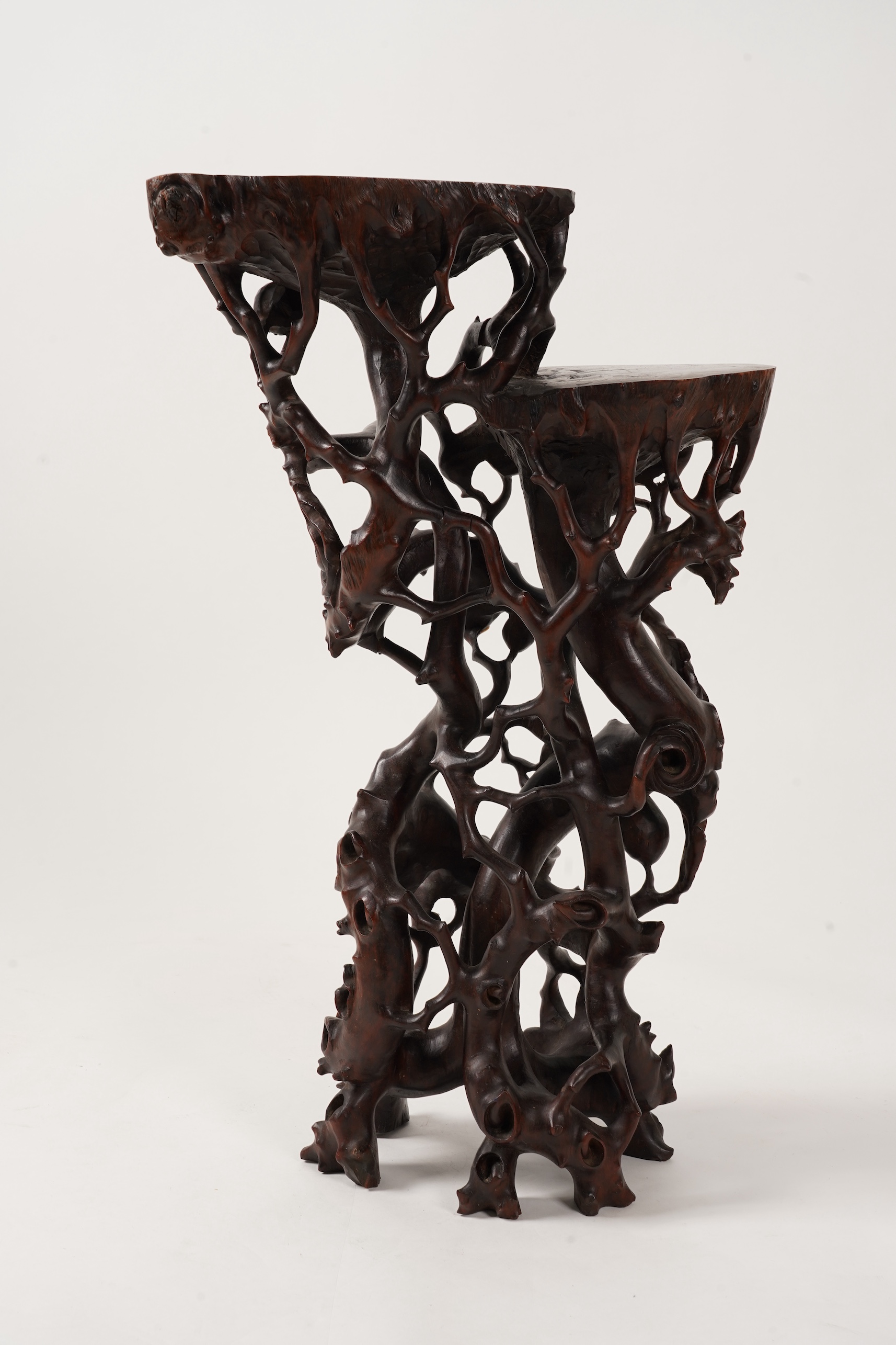 A Chinese rootwood tiered stand, 19th century